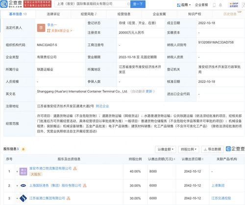 上港集團布局淮安 2億元注冊資本成立國際集裝箱碼頭公司，家族企業戰略投資啟航